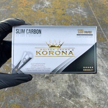 Чорні сигаретні гільзи Slim Korona Carbon з вугільним фільтром 120шт Slim carbon 120 фото